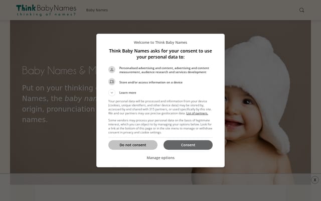 Screenshot of thinkbabynames.com