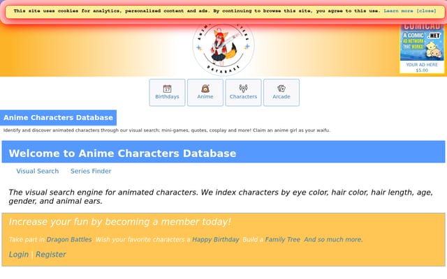Screenshot of animecharactersdatabase.com