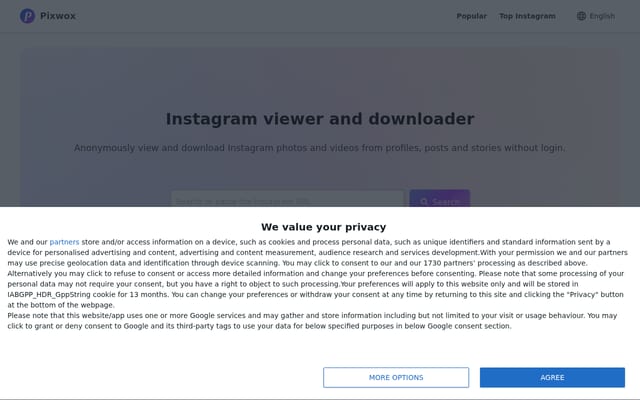 Screenshot of pixwox.com