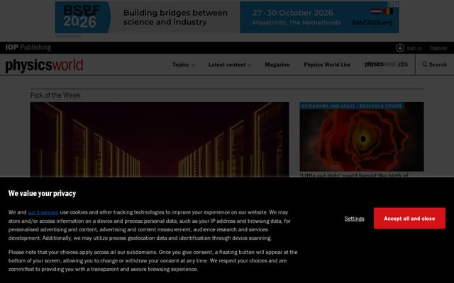 Screenshot of physicsworld.com