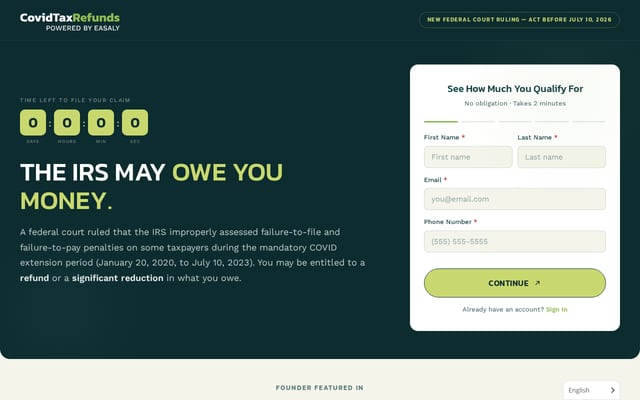 Screenshot of taxrefunds.ai