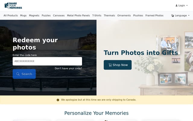 Screenshot of shareyourmemories.ca