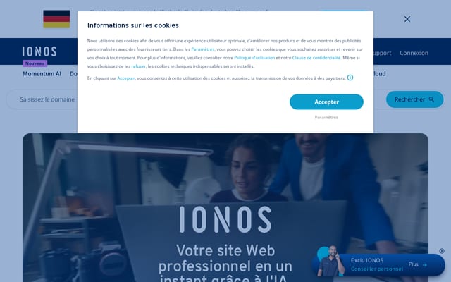 Screenshot of ionos.fr