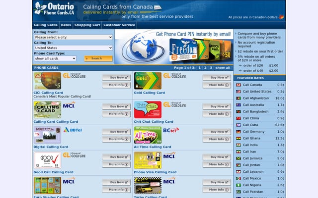 Screenshot of ontariophonecards.ca