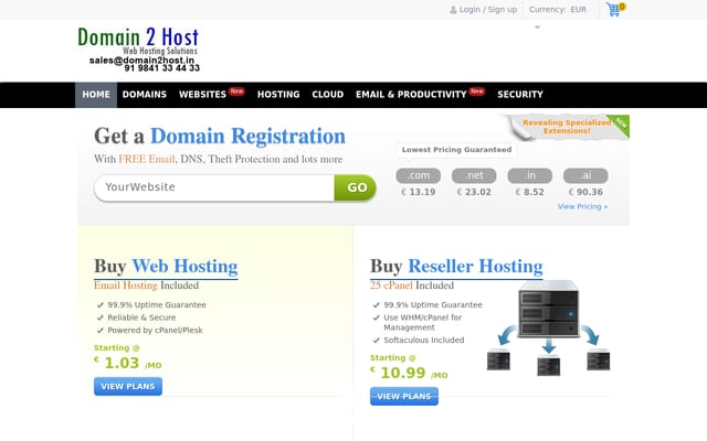 Screenshot of domain2host.in