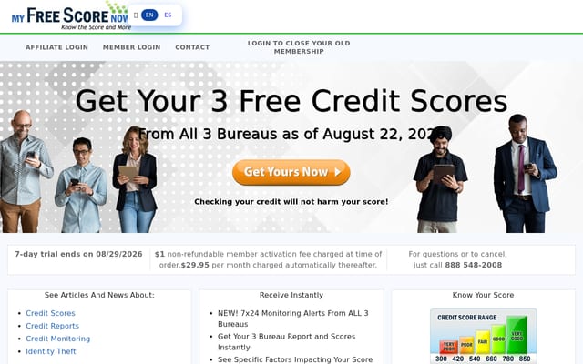 Screenshot of myfreescorenow.com
