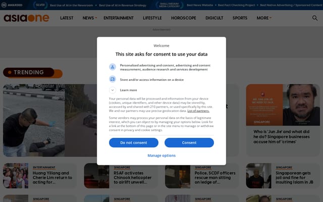 Screenshot of asiaone.com