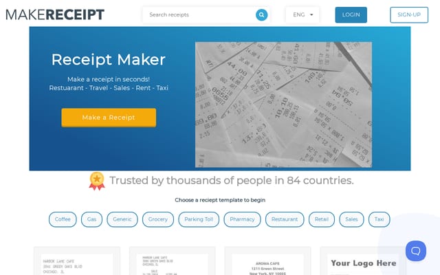 Screenshot of makereceipt.com