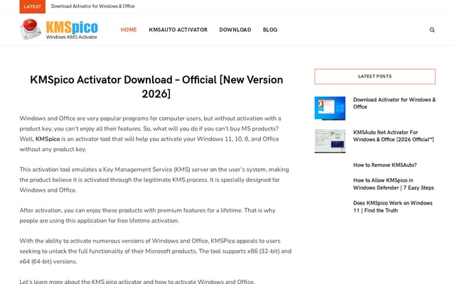 Screenshot of kmspico.co