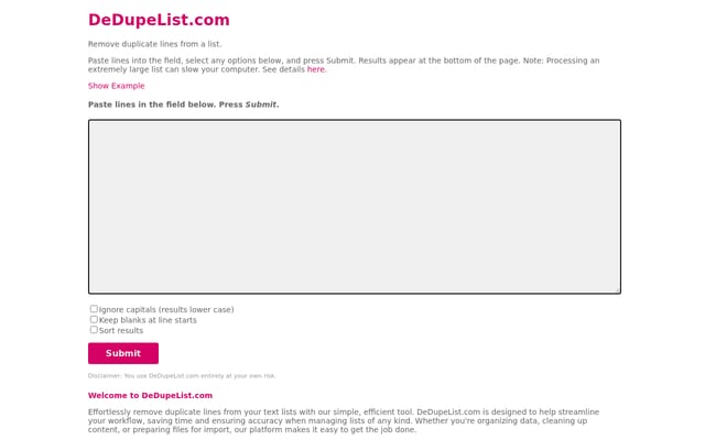 Screenshot of dedupelist.com