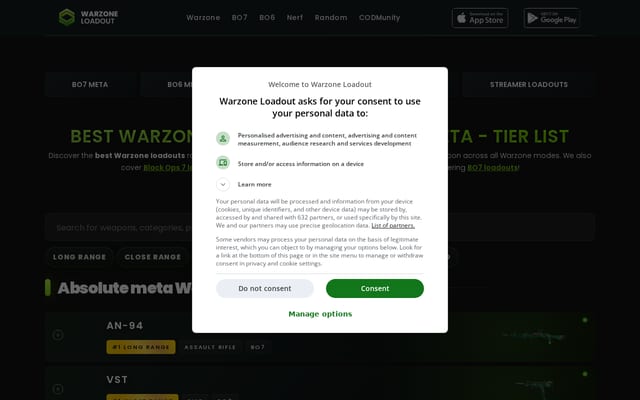 Screenshot of warzoneloadout.games