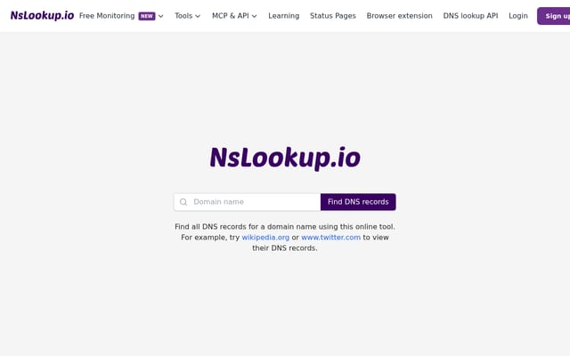 Screenshot of nslookup.io