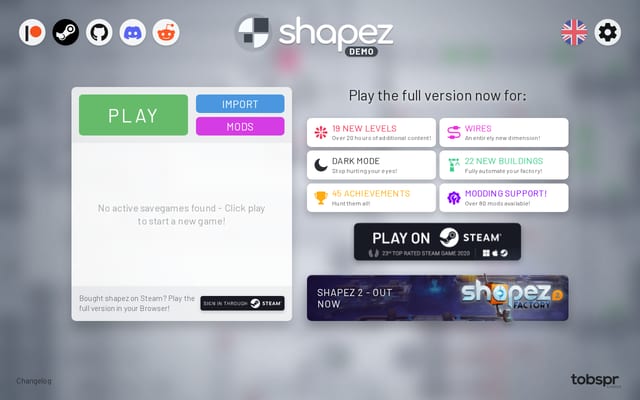 Screenshot of shapez.io