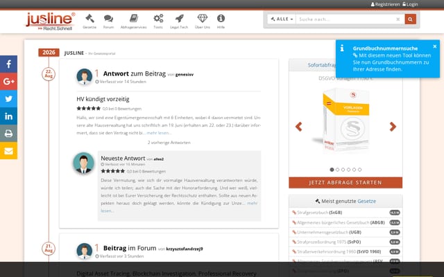 Screenshot of jusline.at