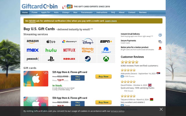 Screenshot of giftcardcabin.com