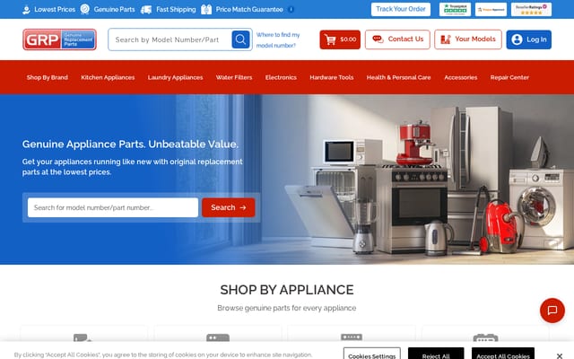 Screenshot of genuinereplacementparts.com