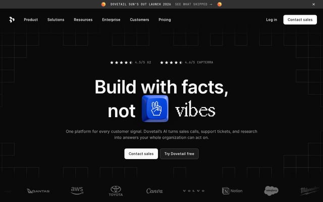Screenshot of dovetailapp.com