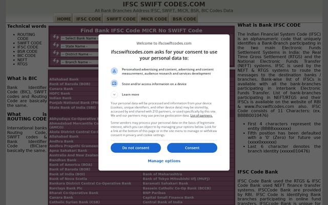 Screenshot of ifscswiftcodes.com