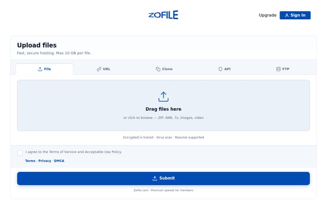 Screenshot of zofile.com