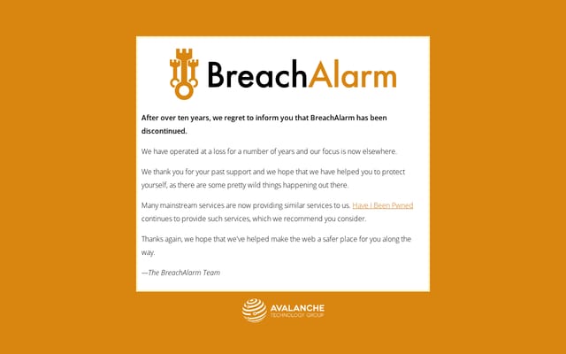 Screenshot of breachalarm.com
