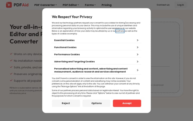 Screenshot of pdfaid.com