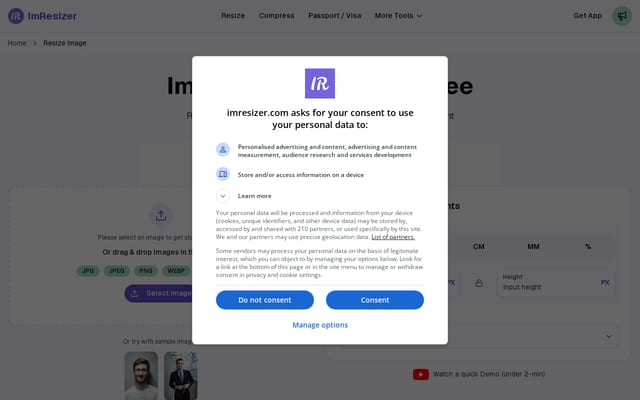 Screenshot of imresizer.com