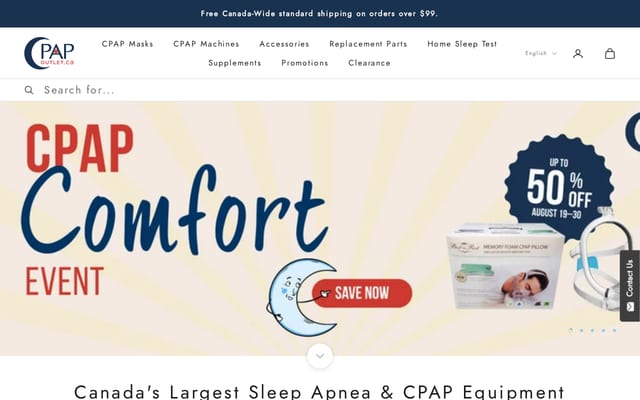 Screenshot of cpapoutlet.ca