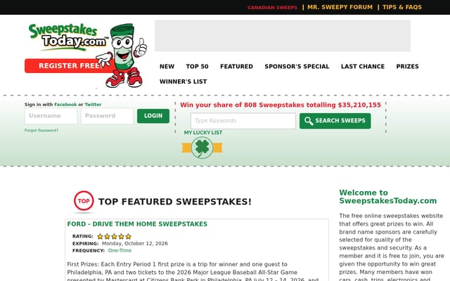 Screenshot of sweepstakestoday.com