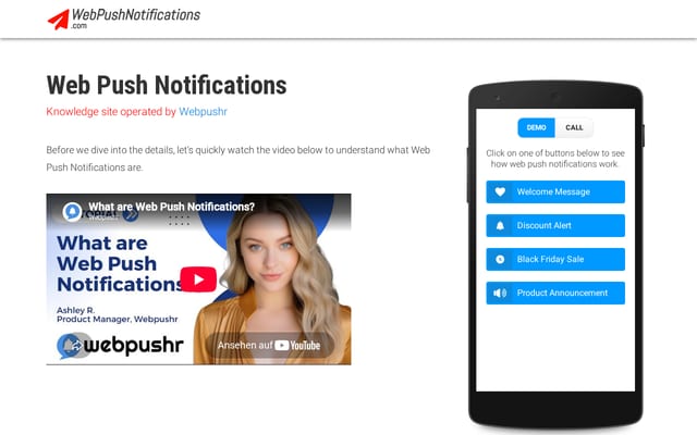 Screenshot of webpushnotifications.com