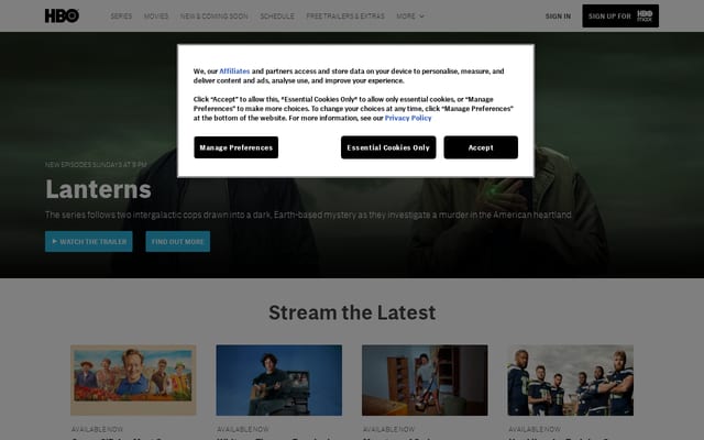 Screenshot of hbo.com