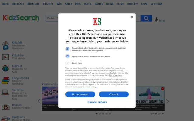 Screenshot of kidzsearch.com