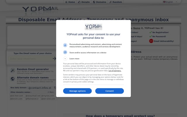 Screenshot of yopmail.com