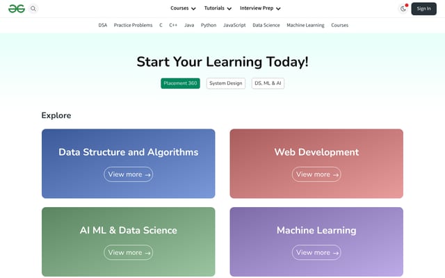 Screenshot of geeksforgeeks.org