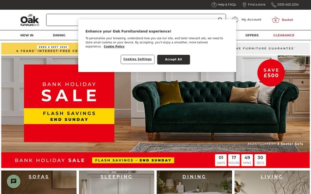 Screenshot of oakfurnitureland.co.uk