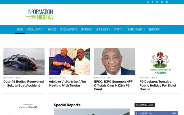 Screenshot of informationng.com