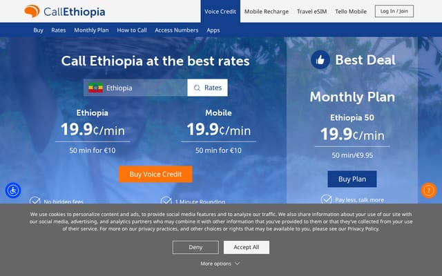 Screenshot of callethiopia.com