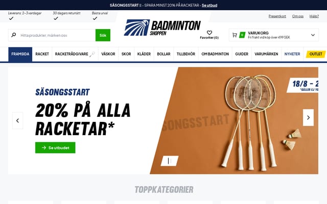 Screenshot of badmintonshoppen.se