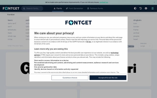 Screenshot of fontget.com