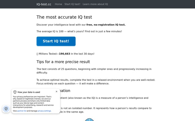 Screenshot of iq-test.cc