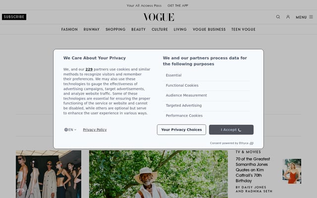 Screenshot of vogue.com