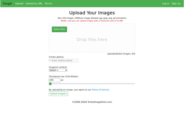 Screenshot of turboimagehost.com