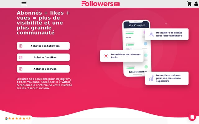 Screenshot of followerspascher.com