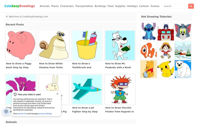 Screenshot of cuteeasydrawings.com