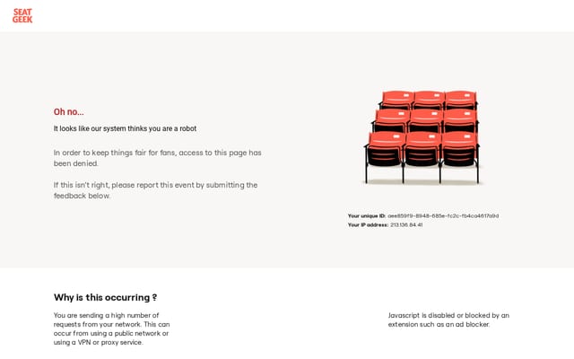 Screenshot of seatgeek.com