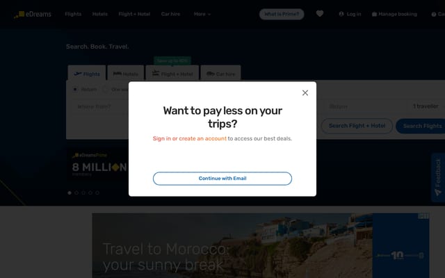 Screenshot of edreams.co.uk