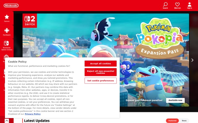 Screenshot of nintendo.co.uk
