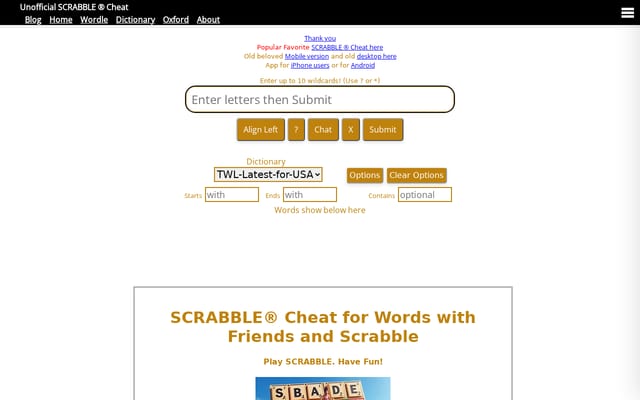 Screenshot of scrabblecheat.com