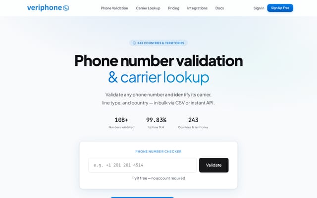 Screenshot of veriphone.io