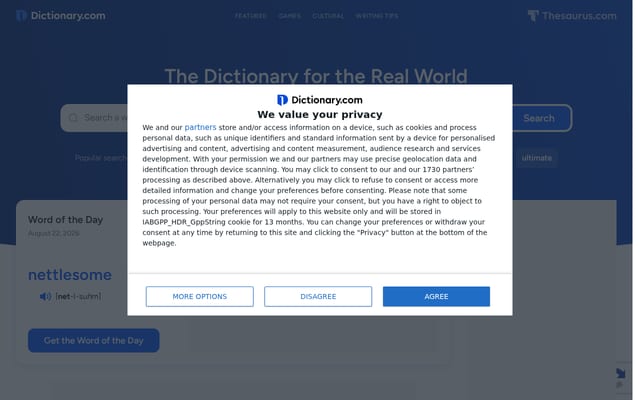 Screenshot of dictionary.com