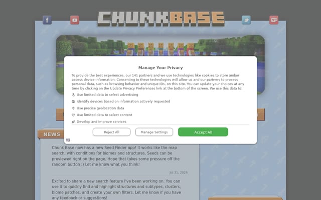 Screenshot of chunkbase.com
